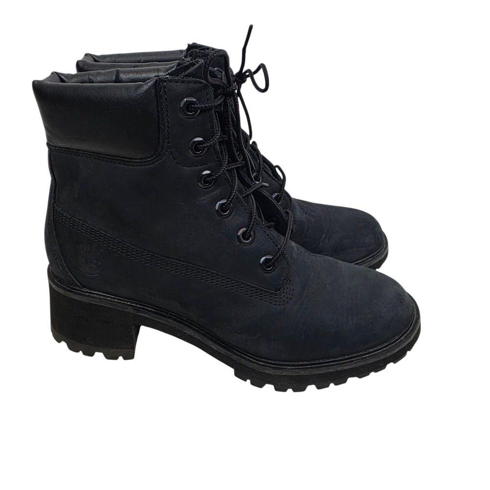 TIMBERLAND Kinsley Boots Womens 9 Black Nubuck Lace Up Combat Ankle Lug Booties